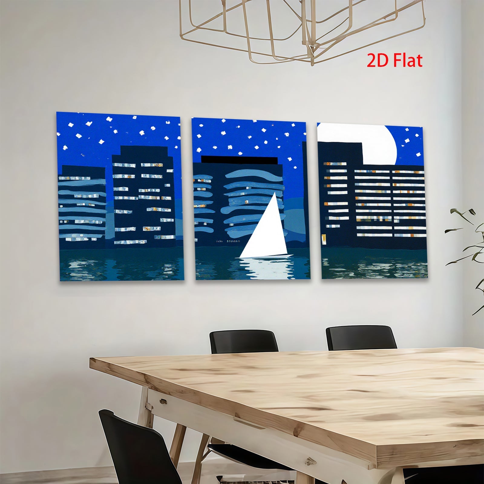 2D flat 1pc Night Sailing Cityscape Modern Wall Art Canvas Prints for Living Room Bedroom Office Decor Farmhouse Style Gallery Wrapped Ready to Hang