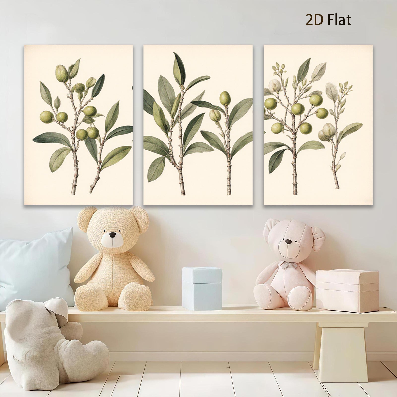 2D flat 1pc Olive Branch Botanical Wall Art Farmhouse Decor Living Room Bedroom Gallery Wrapped Canvas Prints Modern Minimalist Aesthetic