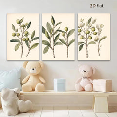 2D flat 1pc Olive Branch Botanical Wall Art Farmhouse Decor Living Room Bedroom Gallery Wrapped Canvas Prints Modern Minimalist Aesthetic