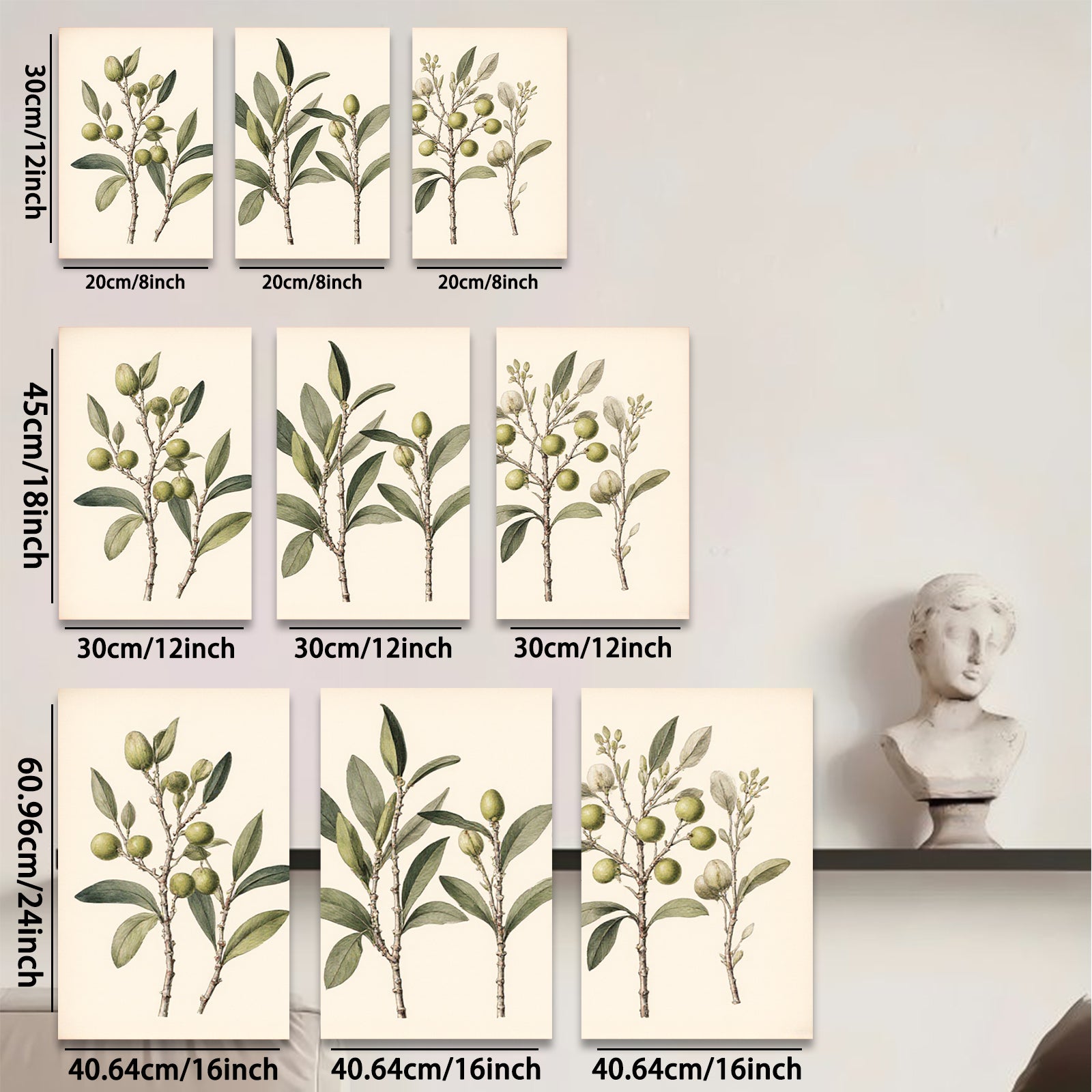 2D flat 1pc Olive Branch Botanical Wall Art Farmhouse Decor Living Room Bedroom Gallery Wrapped Canvas Prints Modern Minimalist Aesthetic