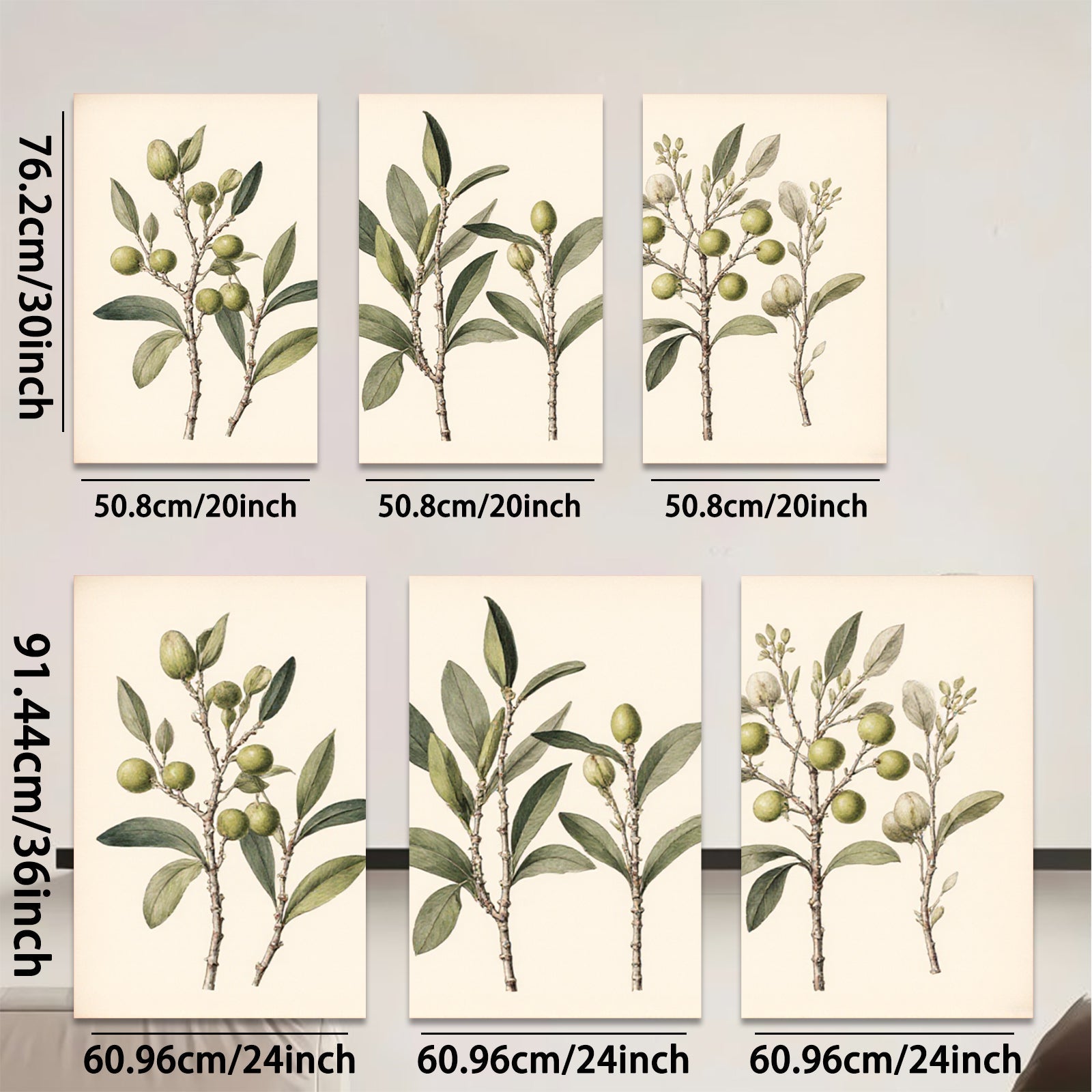 2D flat 1pc Olive Branch Botanical Wall Art Farmhouse Decor Living Room Bedroom Gallery Wrapped Canvas Prints Modern Minimalist Aesthetic