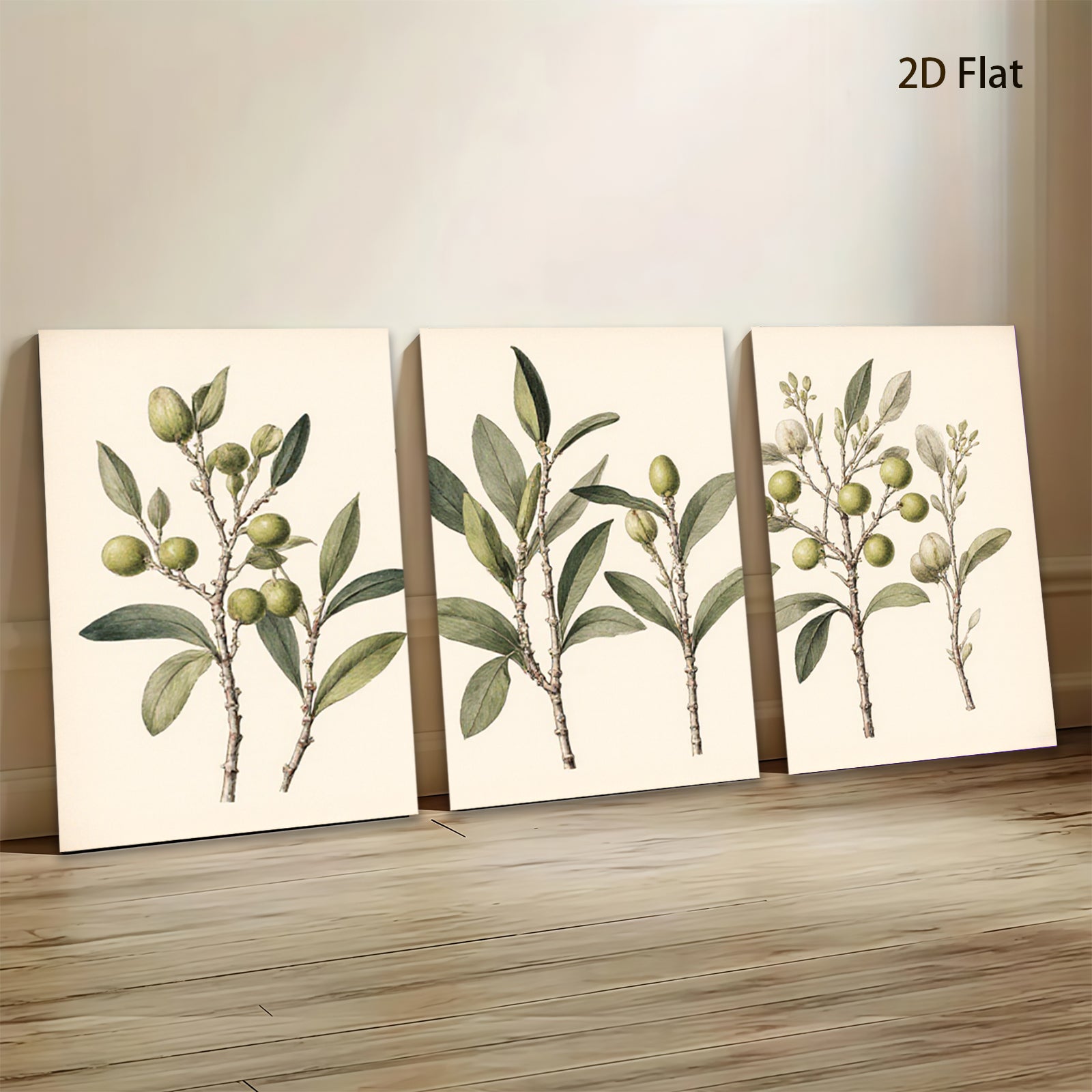 2D flat 1pc Olive Branch Botanical Wall Art Farmhouse Decor Living Room Bedroom Gallery Wrapped Canvas Prints Modern Minimalist Aesthetic