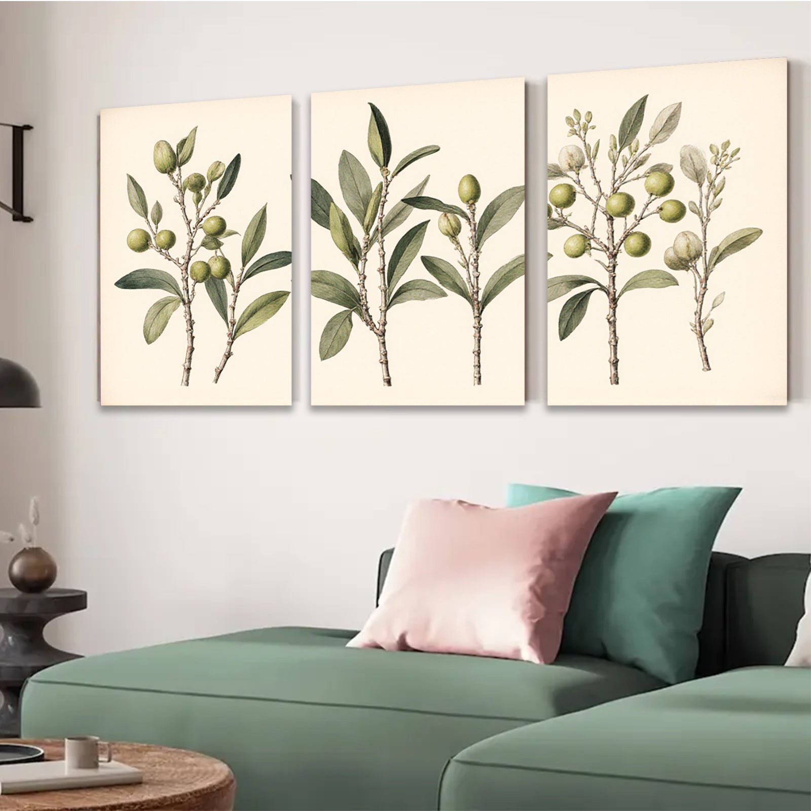 2D flat 1pc Olive Branch Botanical Wall Art Farmhouse Decor Living Room Bedroom Gallery Wrapped Canvas Prints Modern Minimalist Aesthetic
