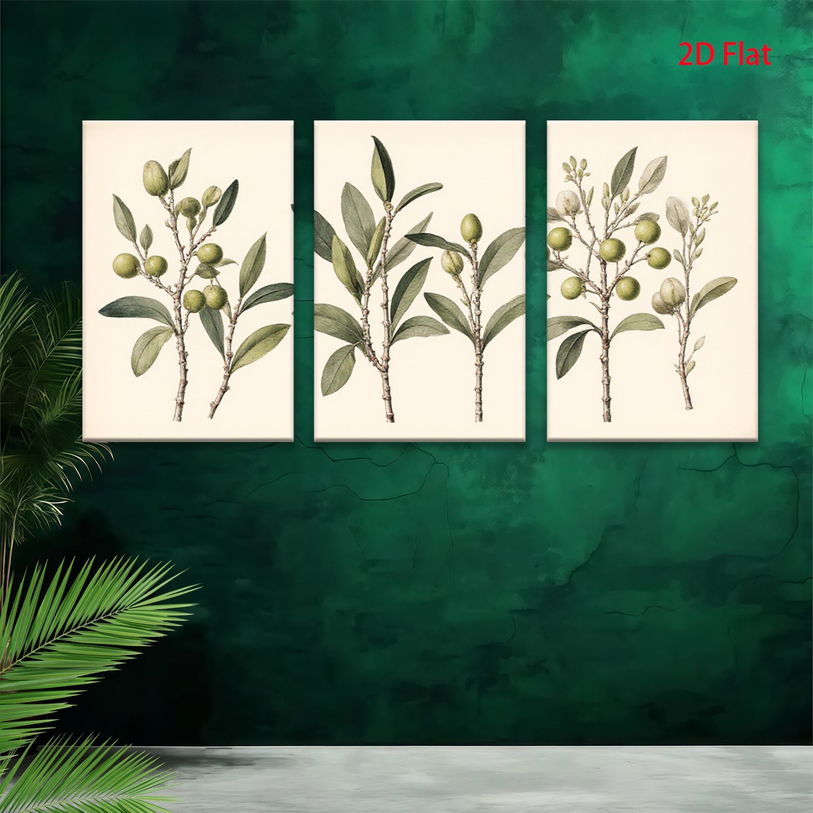 2D flat 1pc Olive Branch Botanical Wall Art Farmhouse Decor Living Room Bedroom Gallery Wrapped Canvas Prints Modern Minimalist Aesthetic