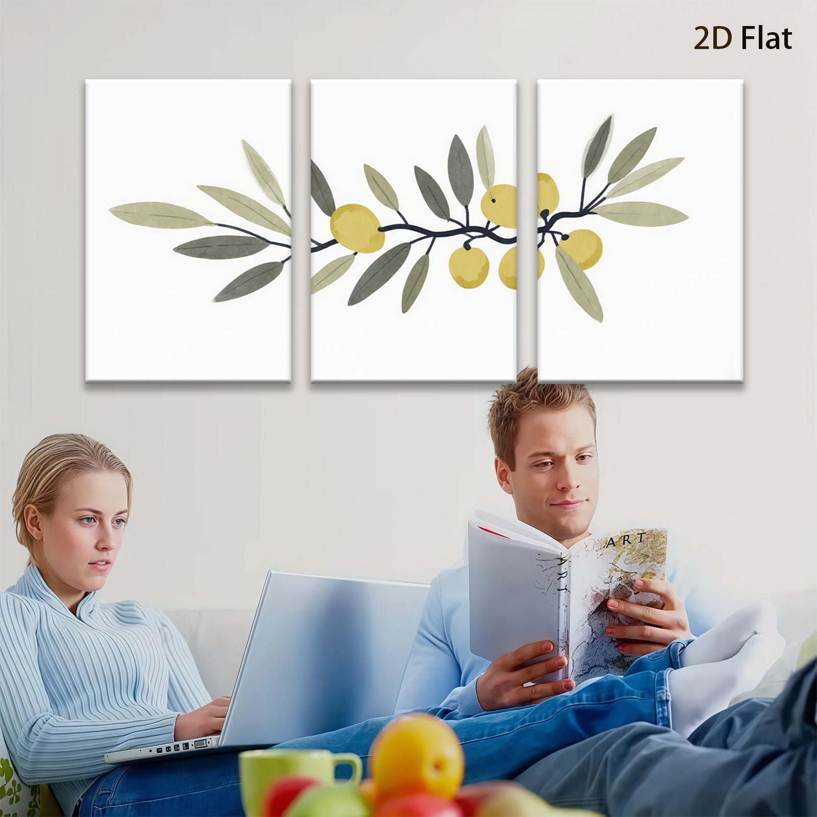 2D flat 1pc Olive Branch Painting Botanical Wall Art Decor Farmhouse Living Room Bedroom Kitchen Home Office Gallery Wrapped Canvas Prints Modern Minimalist Artwork Trending Now