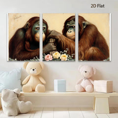 2D flat 1pc Orangutan Pair Portrait Animal Wildlife Canvas Wall Art Decor Living Room Bedroom Modern Farmhouse Gallery Wrapped Ready to Hang
