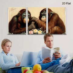 2D flat 1pc Orangutan Pair Portrait Animal Wildlife Canvas Wall Art Decor Living Room Bedroom Modern Farmhouse Gallery Wrapped Ready to Hang