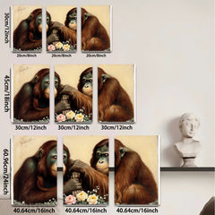 2D flat 1pc Orangutan Pair Portrait Animal Wildlife Canvas Wall Art Decor Living Room Bedroom Modern Farmhouse Gallery Wrapped Ready to Hang