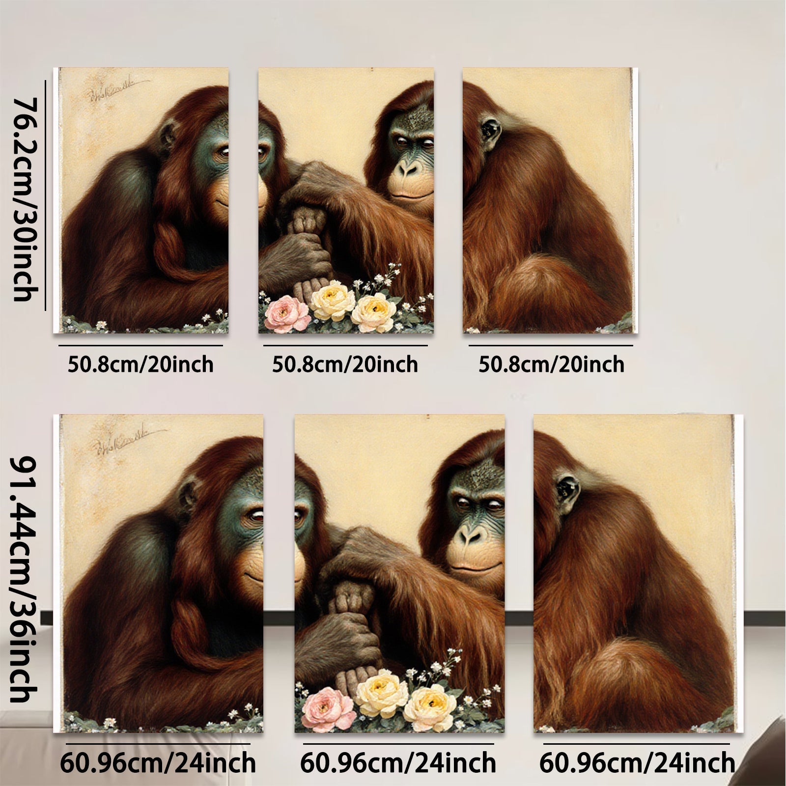 2D flat 1pc Orangutan Pair Portrait Animal Wildlife Canvas Wall Art Decor Living Room Bedroom Modern Farmhouse Gallery Wrapped Ready to Hang