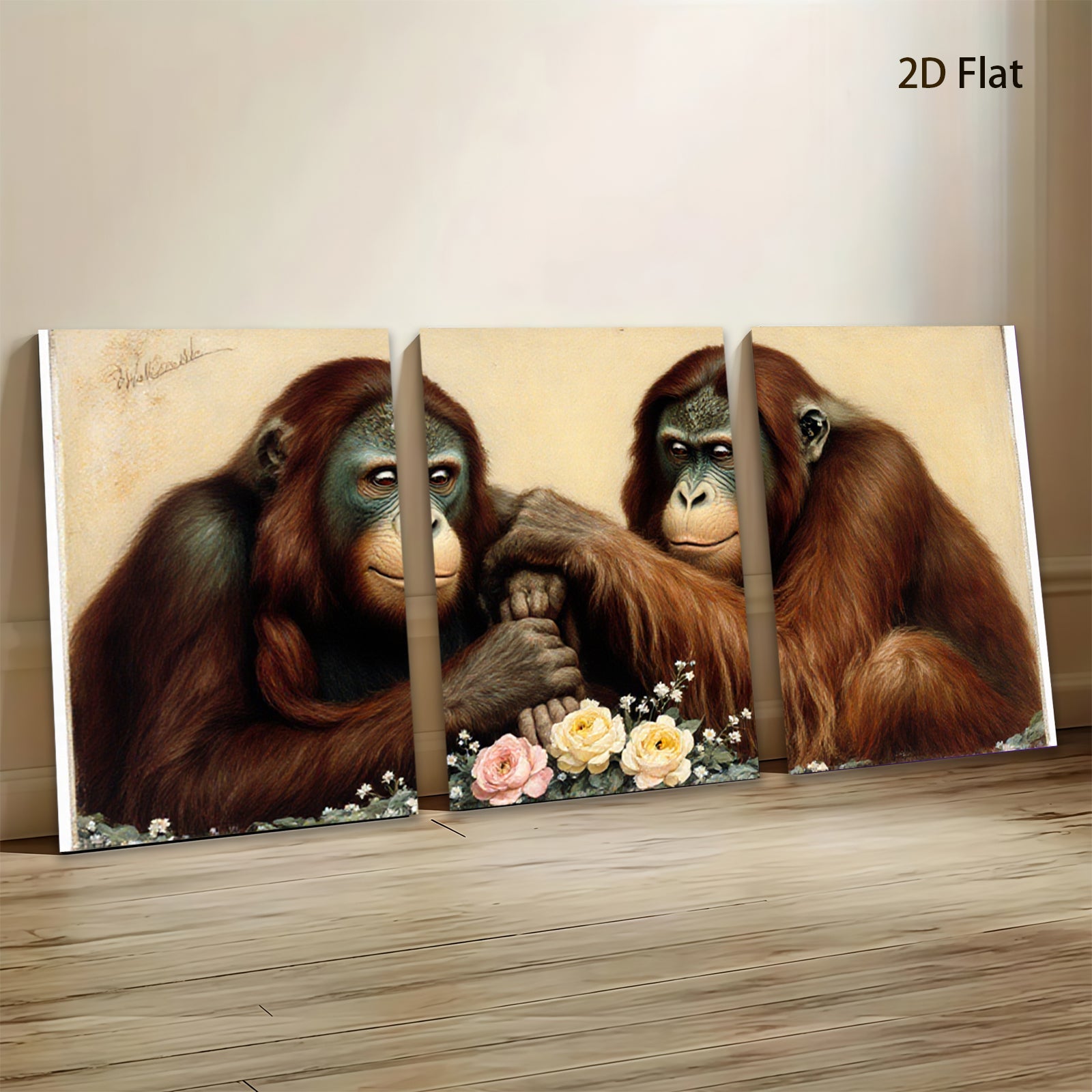 2D flat 1pc Orangutan Pair Portrait Animal Wildlife Canvas Wall Art Decor Living Room Bedroom Modern Farmhouse Gallery Wrapped Ready to Hang