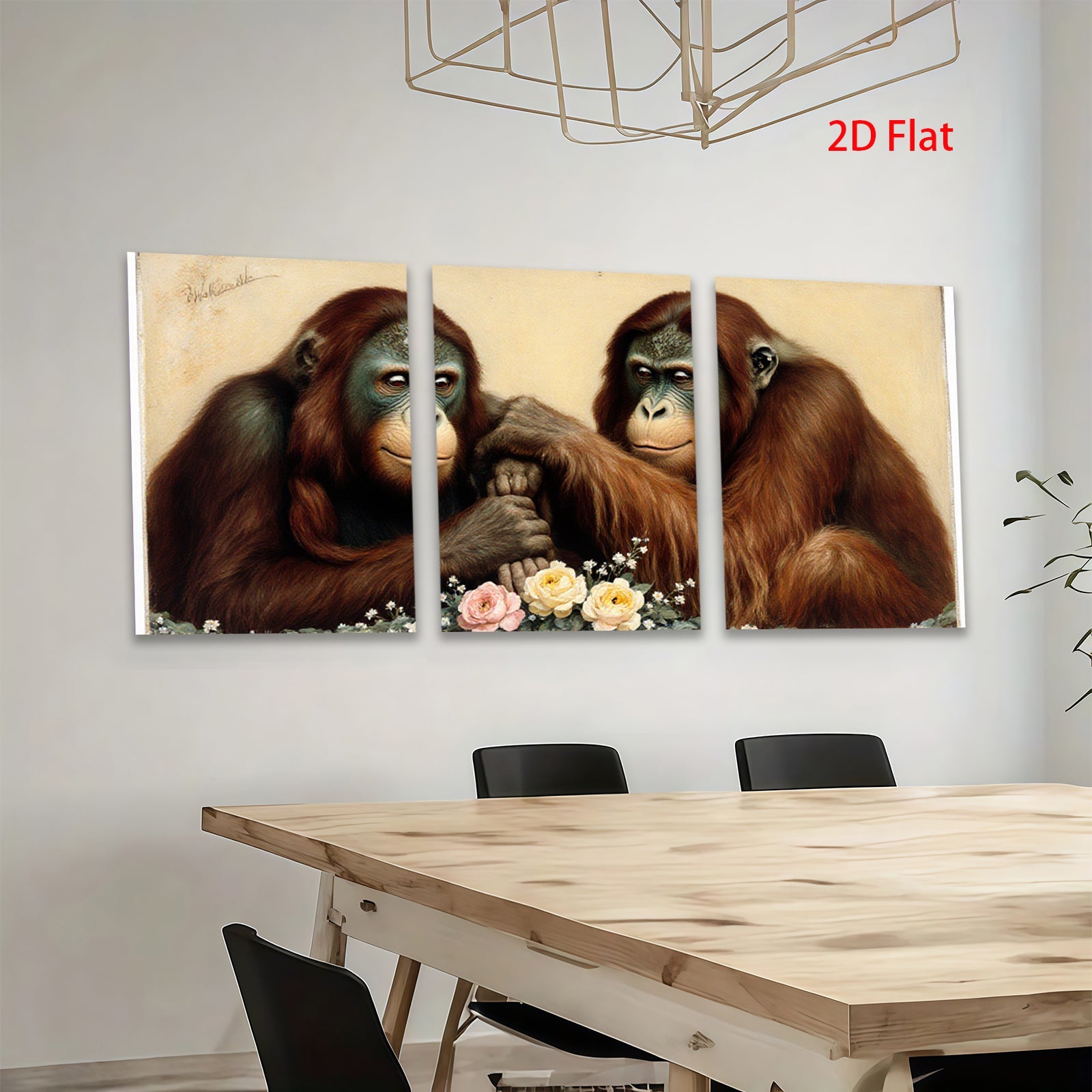 2D flat 1pc Orangutan Pair Portrait Animal Wildlife Canvas Wall Art Decor Living Room Bedroom Modern Farmhouse Gallery Wrapped Ready to Hang
