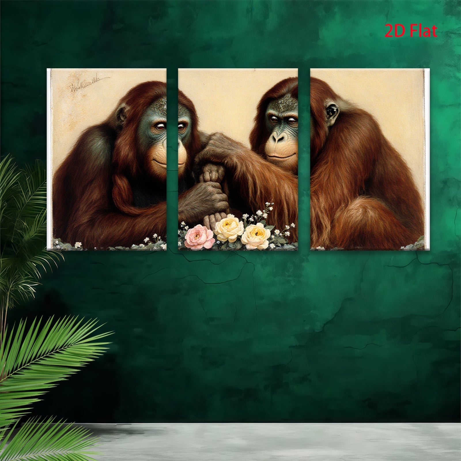 2D flat 1pc Orangutan Pair Portrait Animal Wildlife Canvas Wall Art Decor Living Room Bedroom Modern Farmhouse Gallery Wrapped Ready to Hang