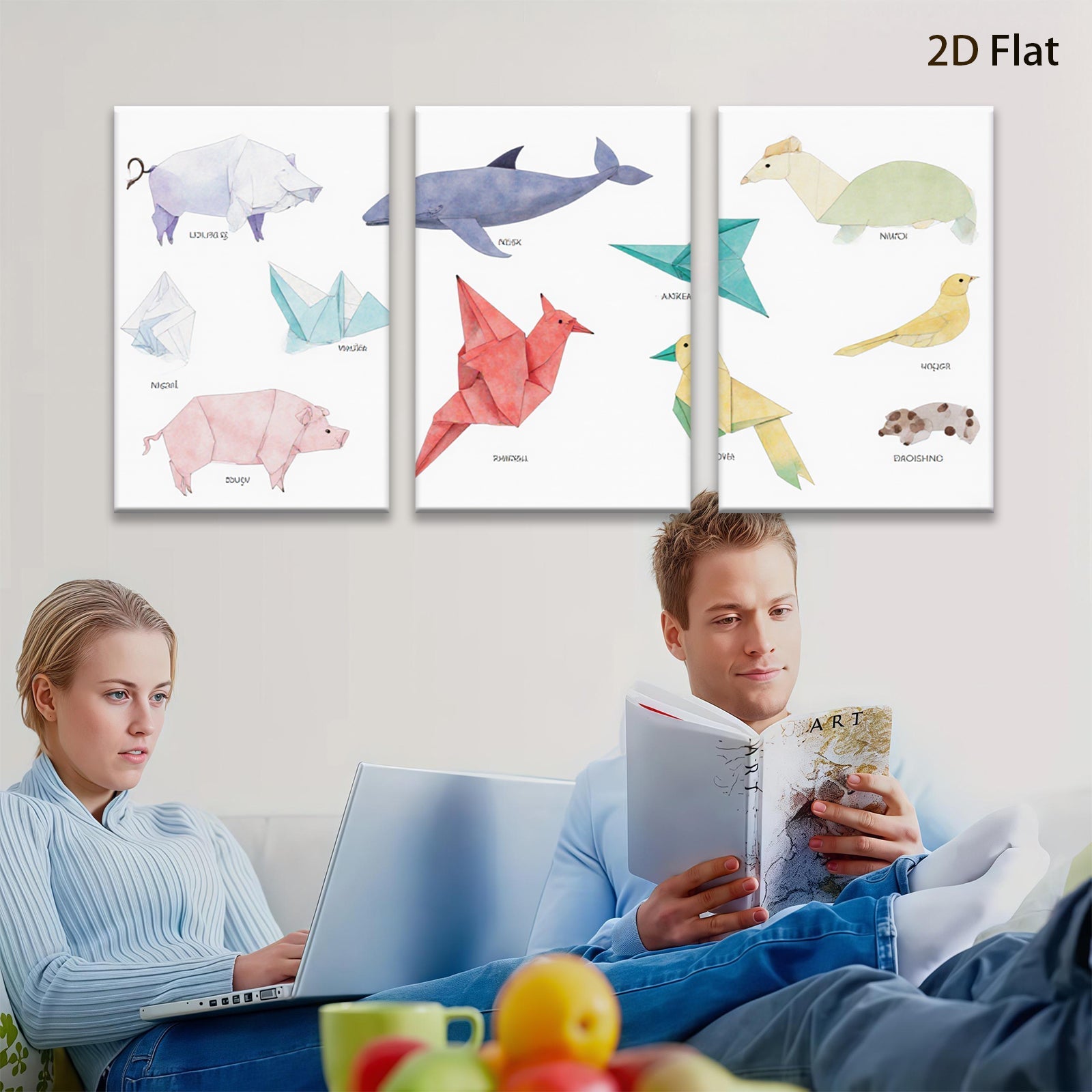 2D flat 1pc Origami Animal Collection Whimsical Wall Art Kids Room Decor Modern Farmhouse Gallery Wrapped Canvas Prints Bedroom Living Room Decor