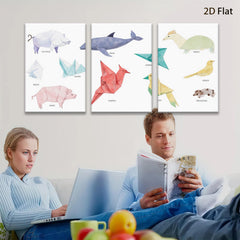 2D flat 1pc Origami Animal Collection Whimsical Wall Art Kids Room Decor Modern Farmhouse Gallery Wrapped Canvas Prints Bedroom Living Room Decor