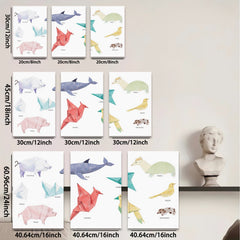 2D flat 1pc Origami Animal Collection Whimsical Wall Art Kids Room Decor Modern Farmhouse Gallery Wrapped Canvas Prints Bedroom Living Room Decor