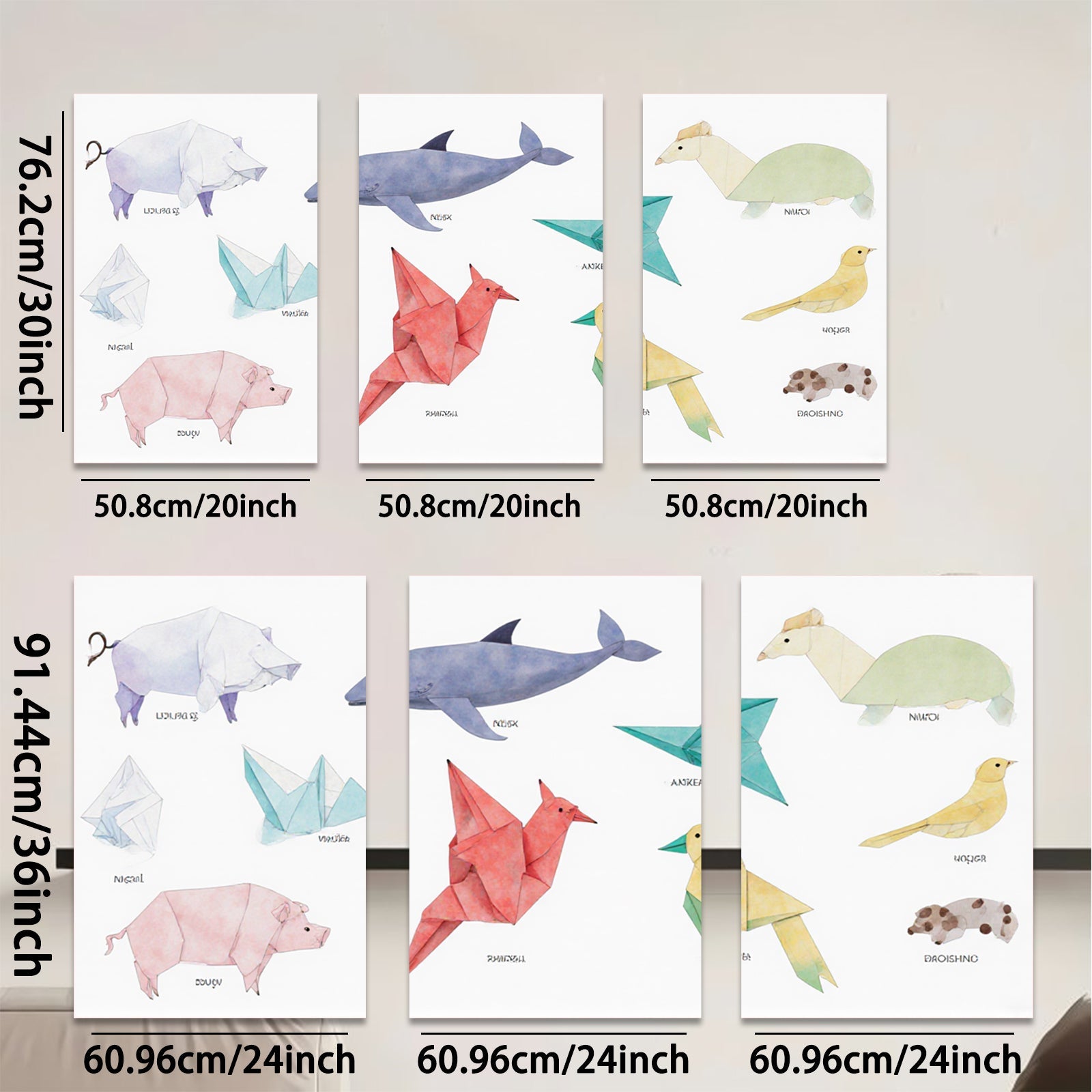 2D flat 1pc Origami Animal Collection Whimsical Wall Art Kids Room Decor Modern Farmhouse Gallery Wrapped Canvas Prints Bedroom Living Room Decor