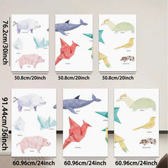 2D flat 1pc Origami Animal Collection Whimsical Wall Art Kids Room Decor Modern Farmhouse Gallery Wrapped Canvas Prints Bedroom Living Room Decor