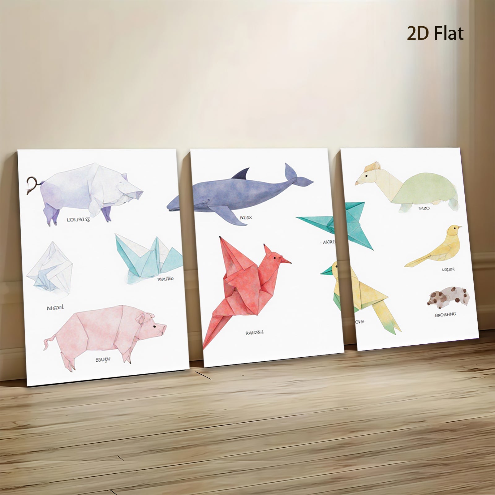 2D flat 1pc Origami Animal Collection Whimsical Wall Art Kids Room Decor Modern Farmhouse Gallery Wrapped Canvas Prints Bedroom Living Room Decor