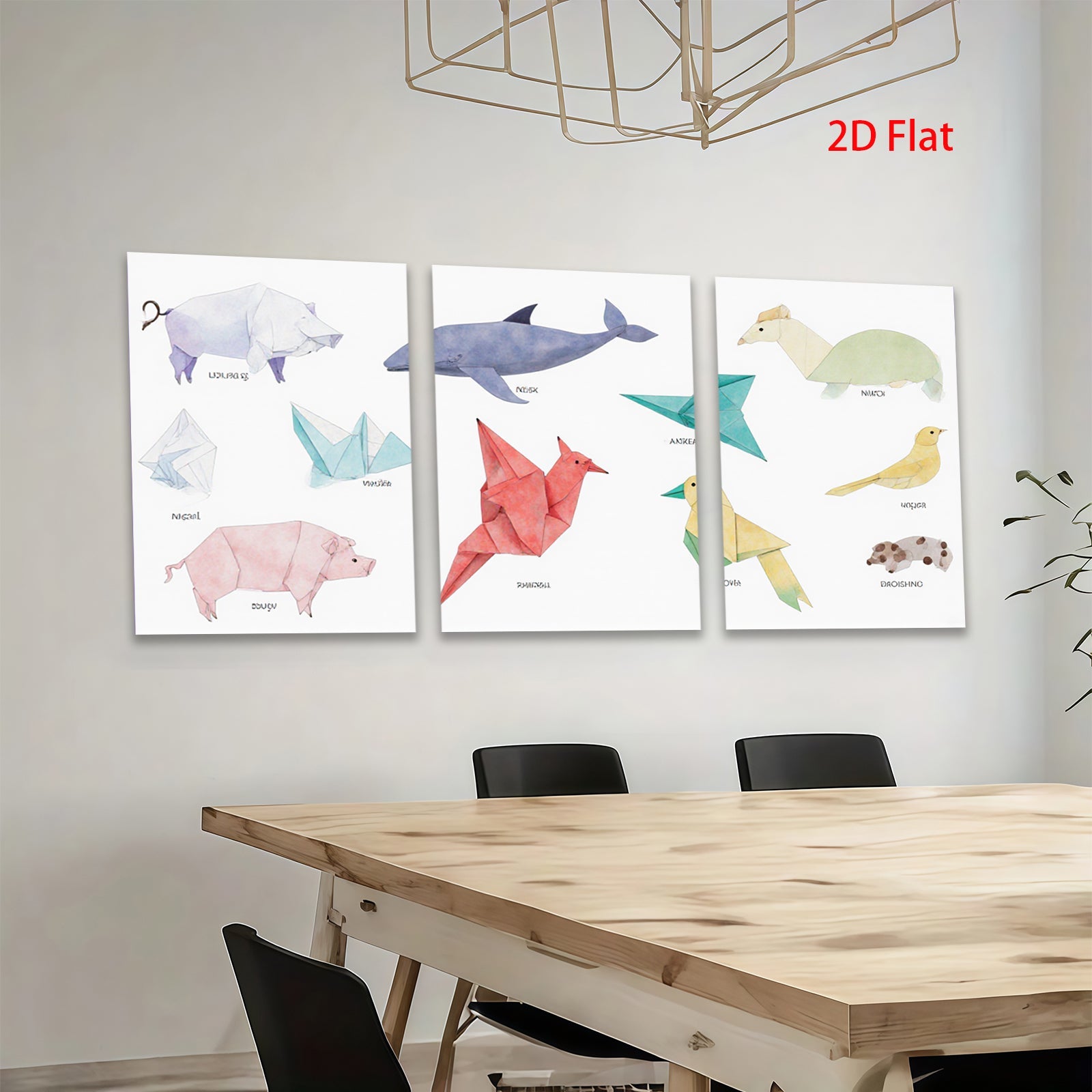 2D flat 1pc Origami Animal Collection Whimsical Wall Art Kids Room Decor Modern Farmhouse Gallery Wrapped Canvas Prints Bedroom Living Room Decor