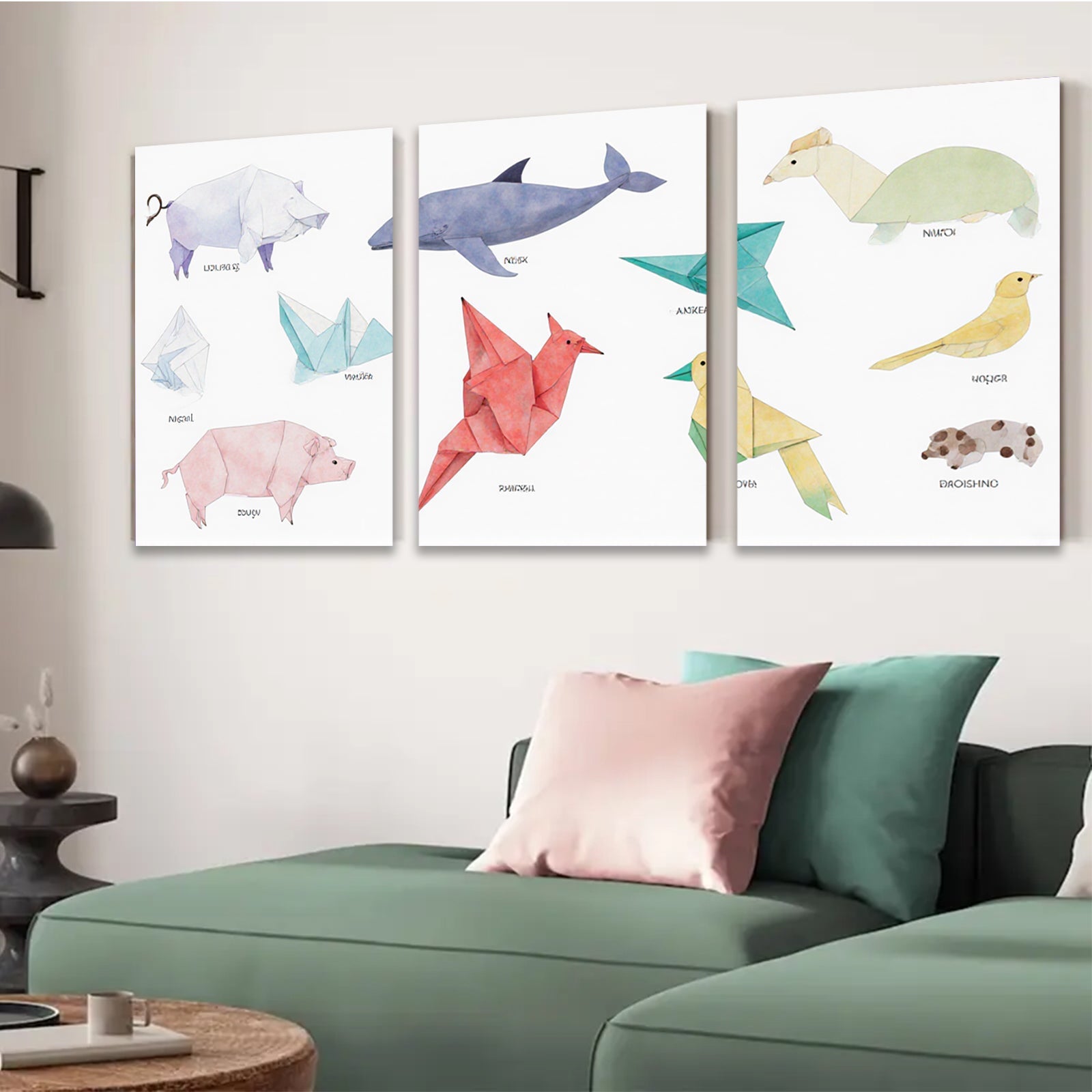2D flat 1pc Origami Animal Collection Whimsical Wall Art Kids Room Decor Modern Farmhouse Gallery Wrapped Canvas Prints Bedroom Living Room Decor