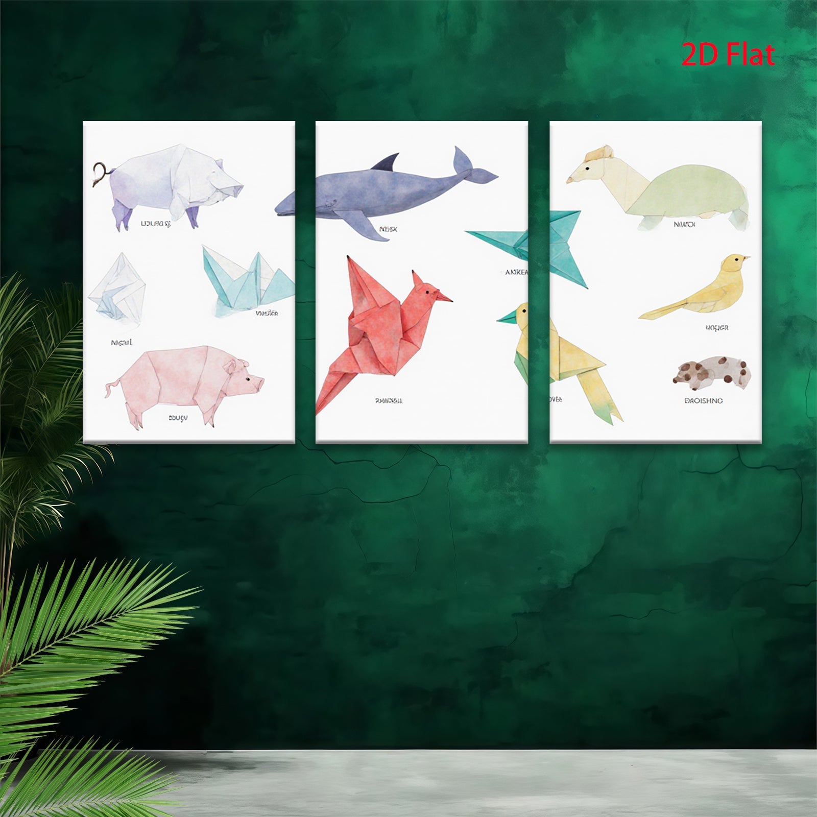 2D flat 1pc Origami Animal Collection Whimsical Wall Art Kids Room Decor Modern Farmhouse Gallery Wrapped Canvas Prints Bedroom Living Room Decor