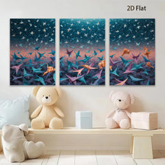 2D flat 1pc Origami Cranes Flight Abstract Wall Art Decor Living Room Bedroom Modern Farmhouse Canvas Prints Gallery Wrapped Ready to Hang Teal Purple