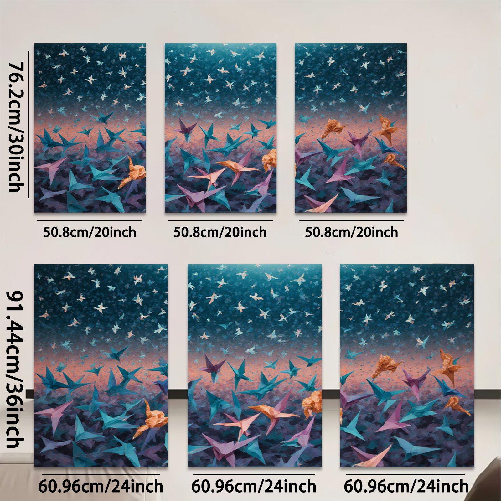 2D flat 1pc Origami Cranes Flight Abstract Wall Art Decor Living Room Bedroom Modern Farmhouse Canvas Prints Gallery Wrapped Ready to Hang Teal Purple