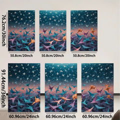 2D flat 1pc Origami Cranes Flight Abstract Wall Art Decor Living Room Bedroom Modern Farmhouse Canvas Prints Gallery Wrapped Ready to Hang Teal Purple