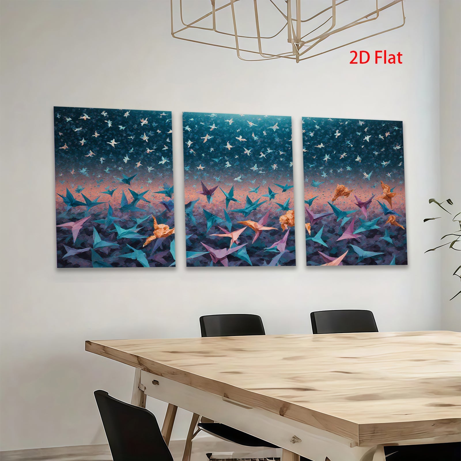 2D flat 1pc Origami Cranes Flight Abstract Wall Art Decor Living Room Bedroom Modern Farmhouse Canvas Prints Gallery Wrapped Ready to Hang Teal Purple