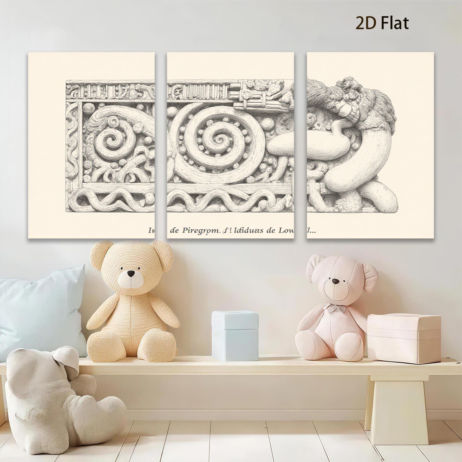 2D flat 1pc Ornate Carved Lion Head Frieze Wall Decor Gallery Wrapped Canvas Living Room Bedroom Home Accent Rustic Farmhouse Style Modern Minimalist