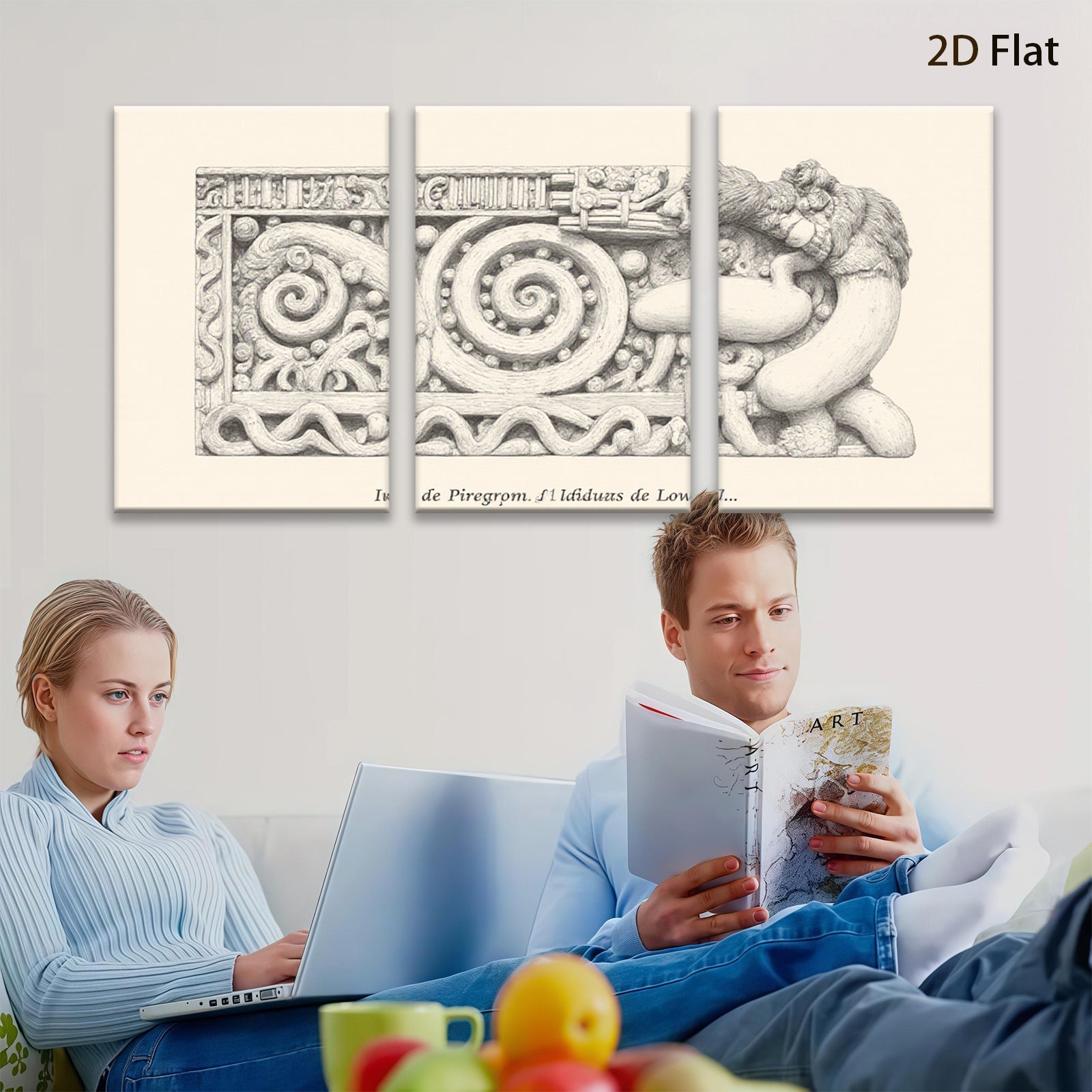 2D flat 1pc Ornate Carved Lion Head Frieze Wall Decor Gallery Wrapped Canvas Living Room Bedroom Home Accent Rustic Farmhouse Style Modern Minimalist