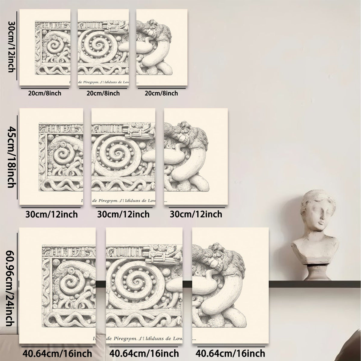 2D flat 1pc Ornate Carved Lion Head Frieze Wall Decor Gallery Wrapped Canvas Living Room Bedroom Home Accent Rustic Farmhouse Style Modern Minimalist