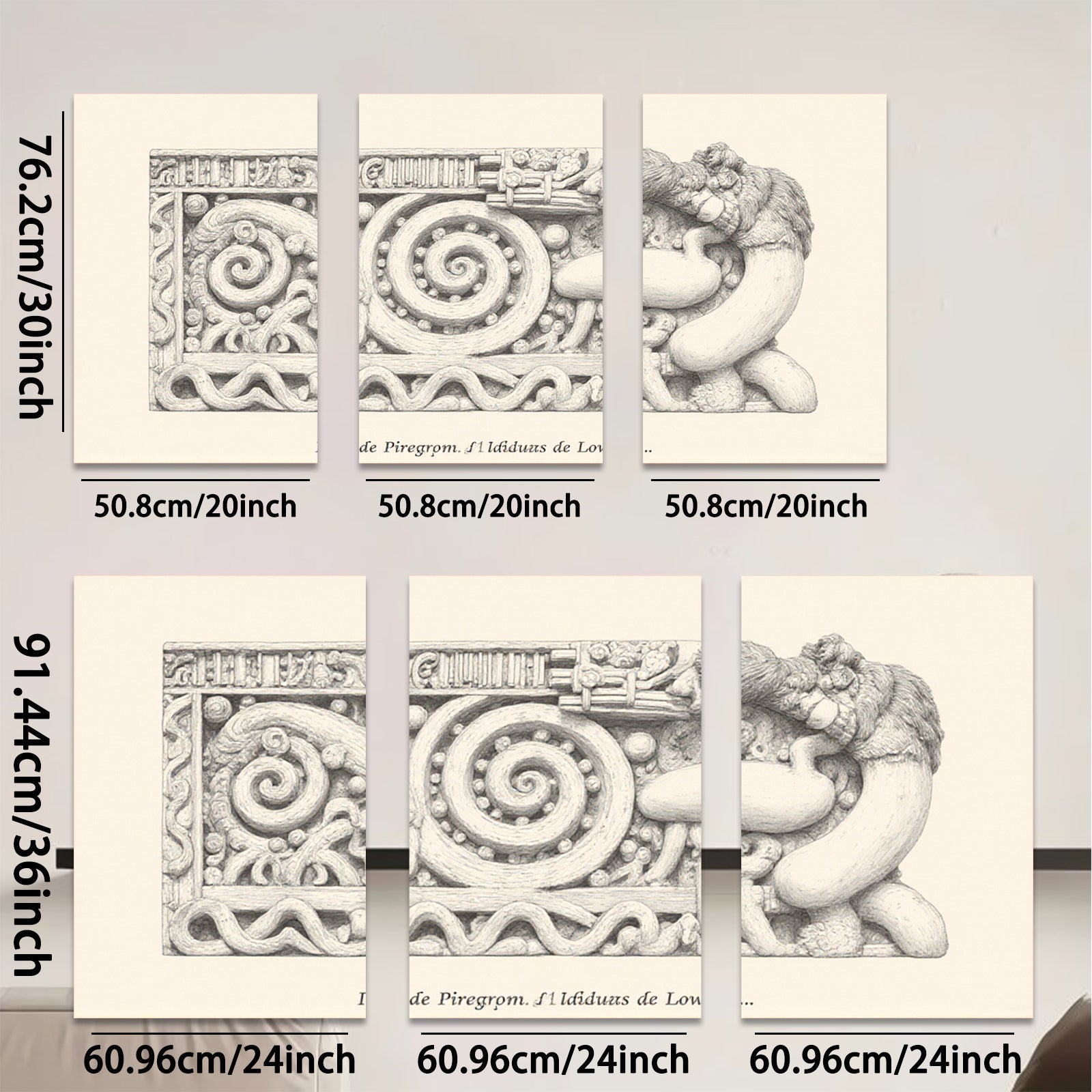 2D flat 1pc Ornate Carved Lion Head Frieze Wall Decor Gallery Wrapped Canvas Living Room Bedroom Home Accent Rustic Farmhouse Style Modern Minimalist