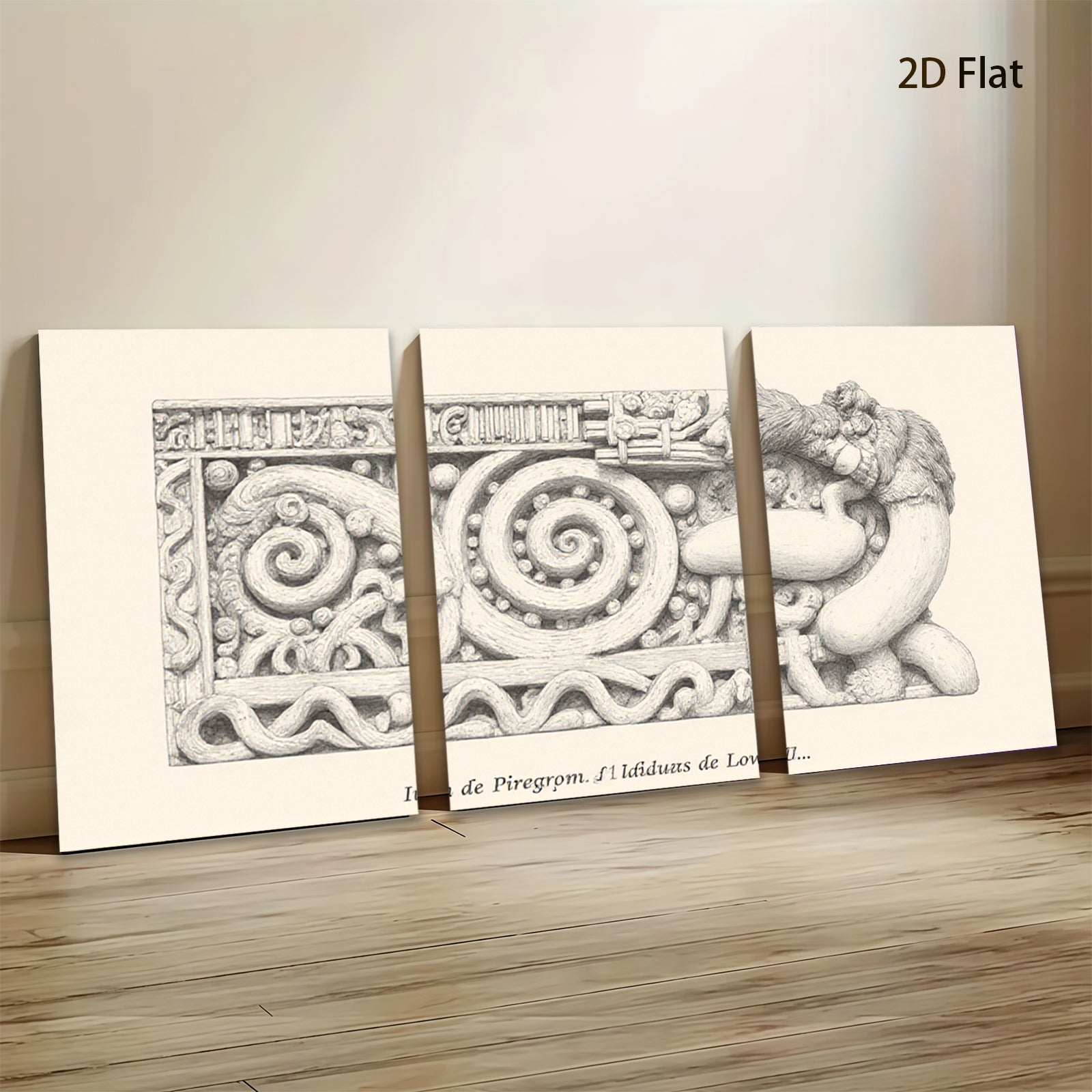 2D flat 1pc Ornate Carved Lion Head Frieze Wall Decor Gallery Wrapped Canvas Living Room Bedroom Home Accent Rustic Farmhouse Style Modern Minimalist