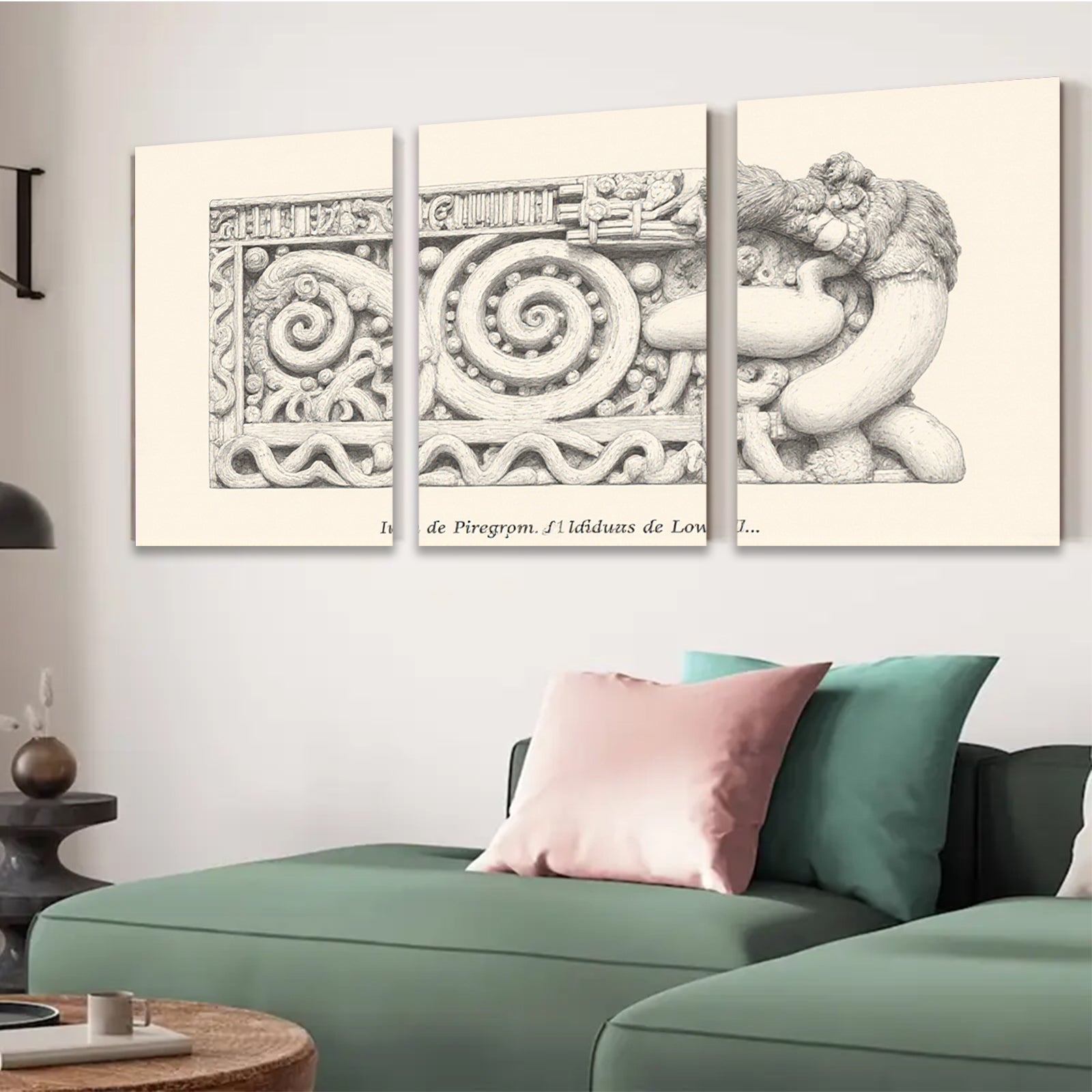 2D flat 1pc Ornate Carved Lion Head Frieze Wall Decor Gallery Wrapped Canvas Living Room Bedroom Home Accent Rustic Farmhouse Style Modern Minimalist