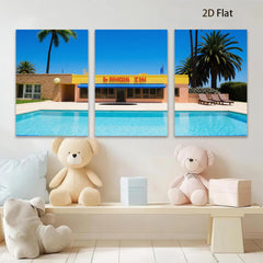 2D flat 1pc Palm Springs pool sunshine vibes modern wall art living room bedroom decor farmhouse style gallery wrapped canvas prints coastal retreat