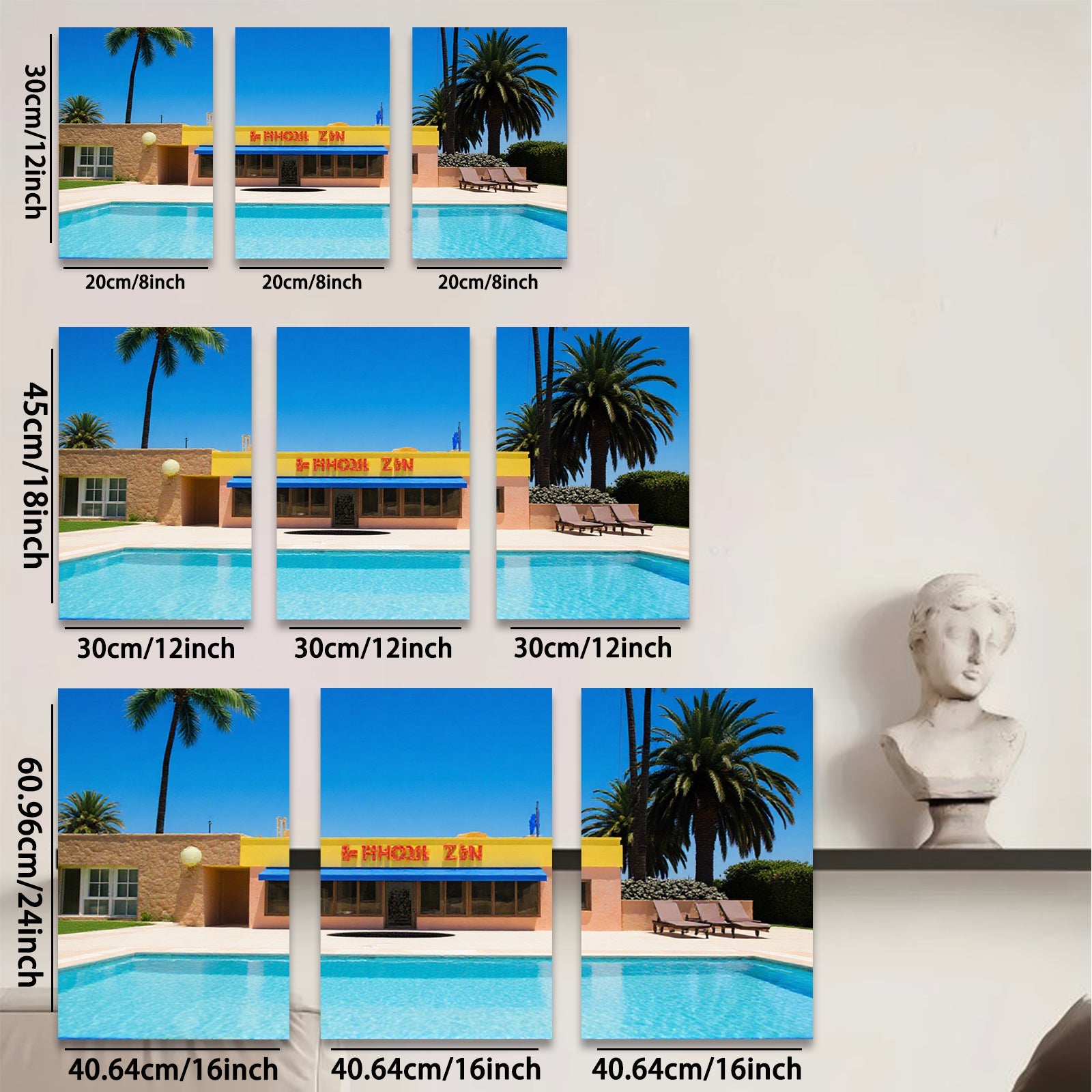 2D flat 1pc Palm Springs pool sunshine vibes modern wall art living room bedroom decor farmhouse style gallery wrapped canvas prints coastal retreat