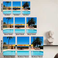 2D flat 1pc Palm Springs pool sunshine vibes modern wall art living room bedroom decor farmhouse style gallery wrapped canvas prints coastal retreat