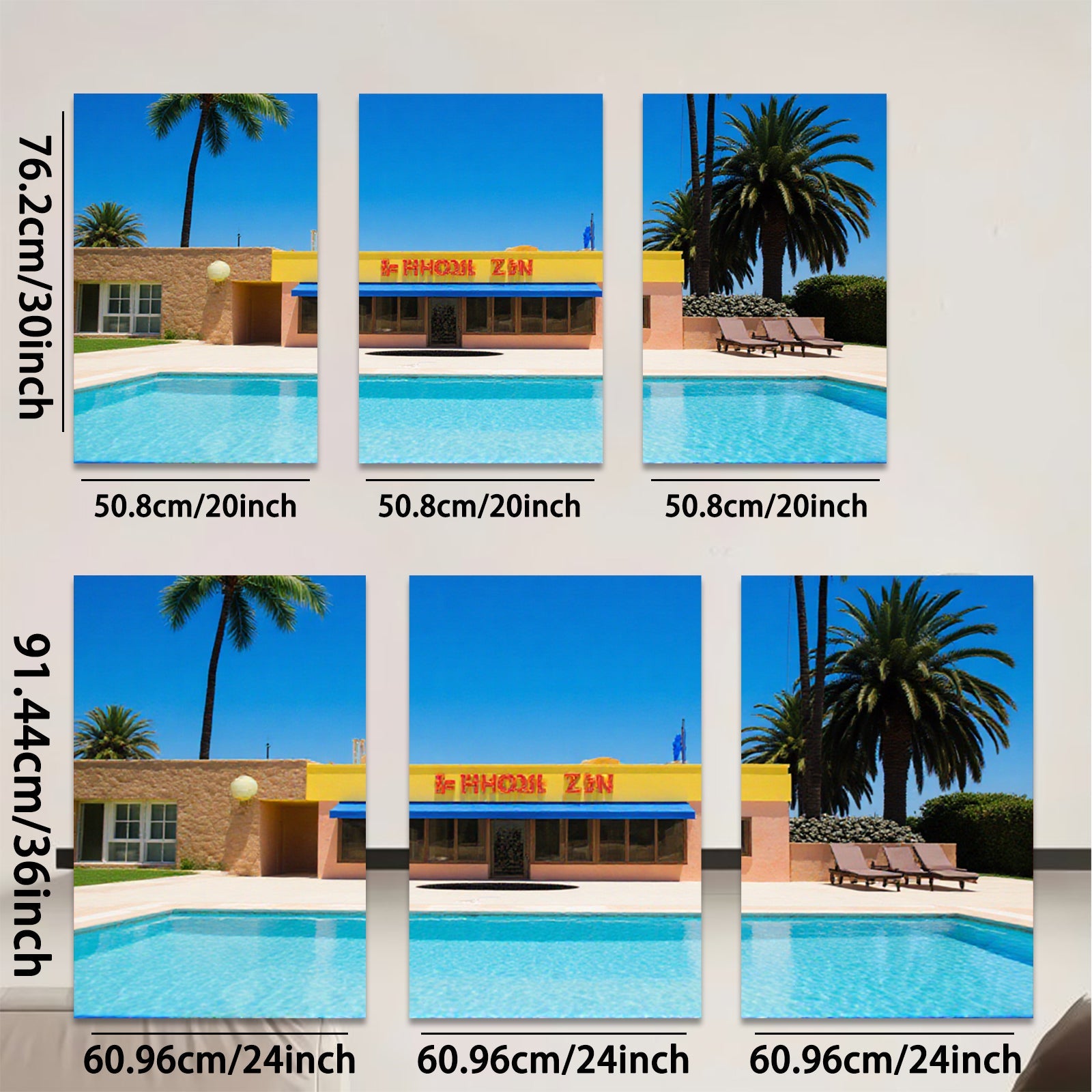 2D flat 1pc Palm Springs pool sunshine vibes modern wall art living room bedroom decor farmhouse style gallery wrapped canvas prints coastal retreat
