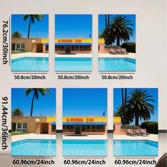 2D flat 1pc Palm Springs pool sunshine vibes modern wall art living room bedroom decor farmhouse style gallery wrapped canvas prints coastal retreat