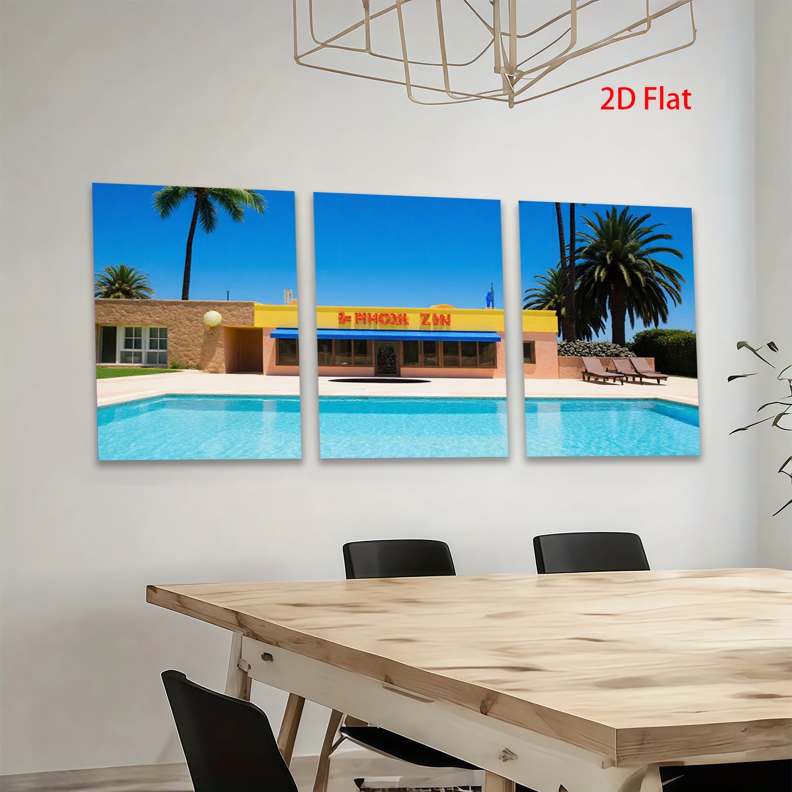 2D flat 1pc Palm Springs pool sunshine vibes modern wall art living room bedroom decor farmhouse style gallery wrapped canvas prints coastal retreat