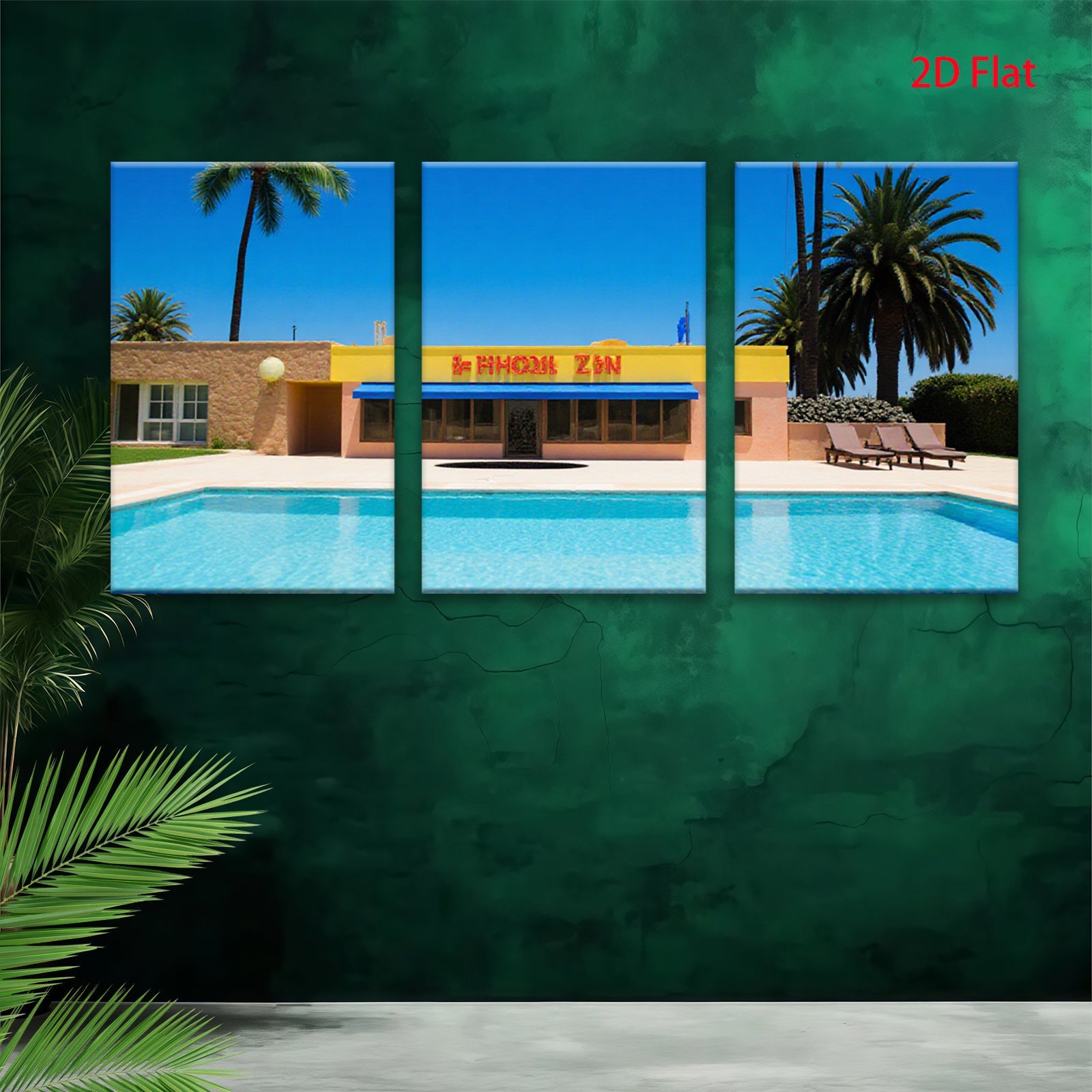 2D flat 1pc Palm Springs pool sunshine vibes modern wall art living room bedroom decor farmhouse style gallery wrapped canvas prints coastal retreat