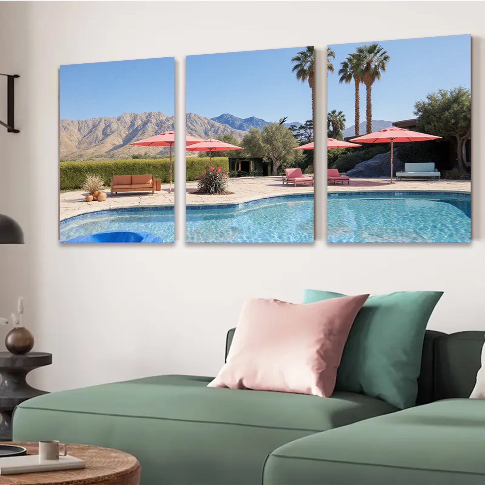 2D flat 1pc Palm Springs poolside retreat vibrant desert landscape living room bedroom gallery wall art modern farmhouse decor