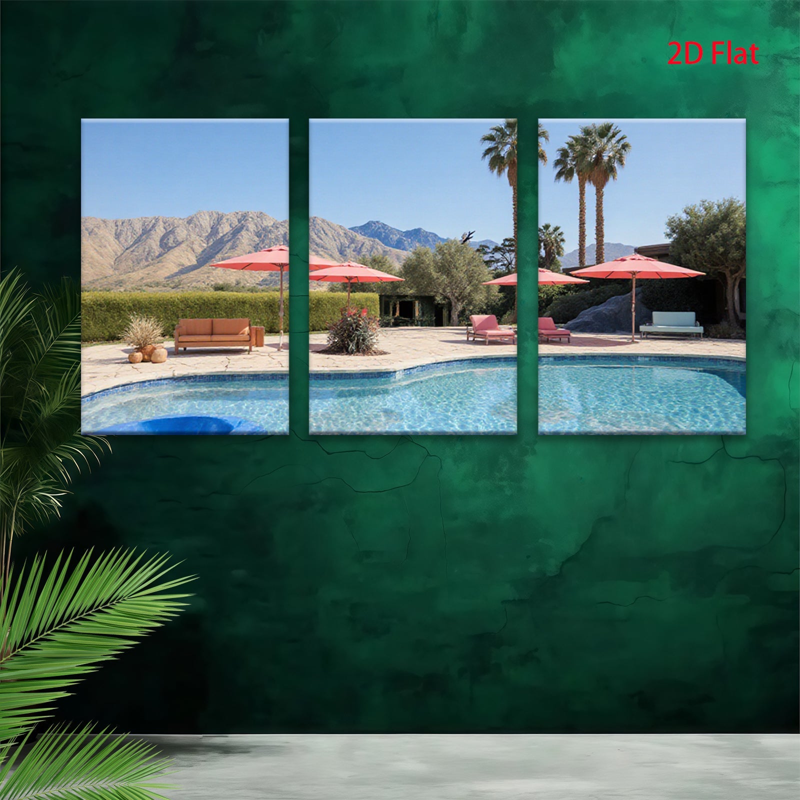 2D flat 1pc Palm Springs poolside retreat vibrant desert landscape living room bedroom gallery wall art modern farmhouse decor