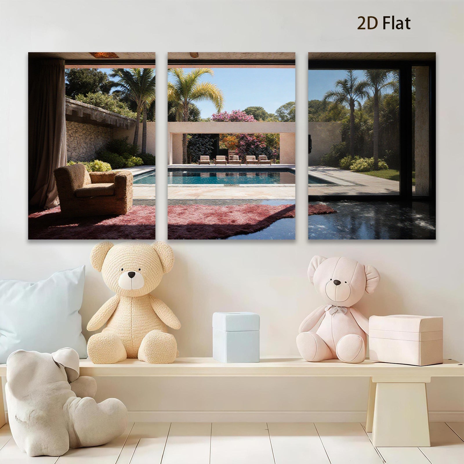2D flat 1pc Palm Springs poolside view modern living room wall art for bedroom home decor farmhouse style gallery wrapped canvas prints