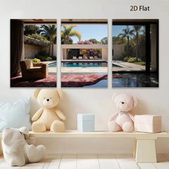 2D flat 1pc Palm Springs poolside view modern living room wall art for bedroom home decor farmhouse style gallery wrapped canvas prints