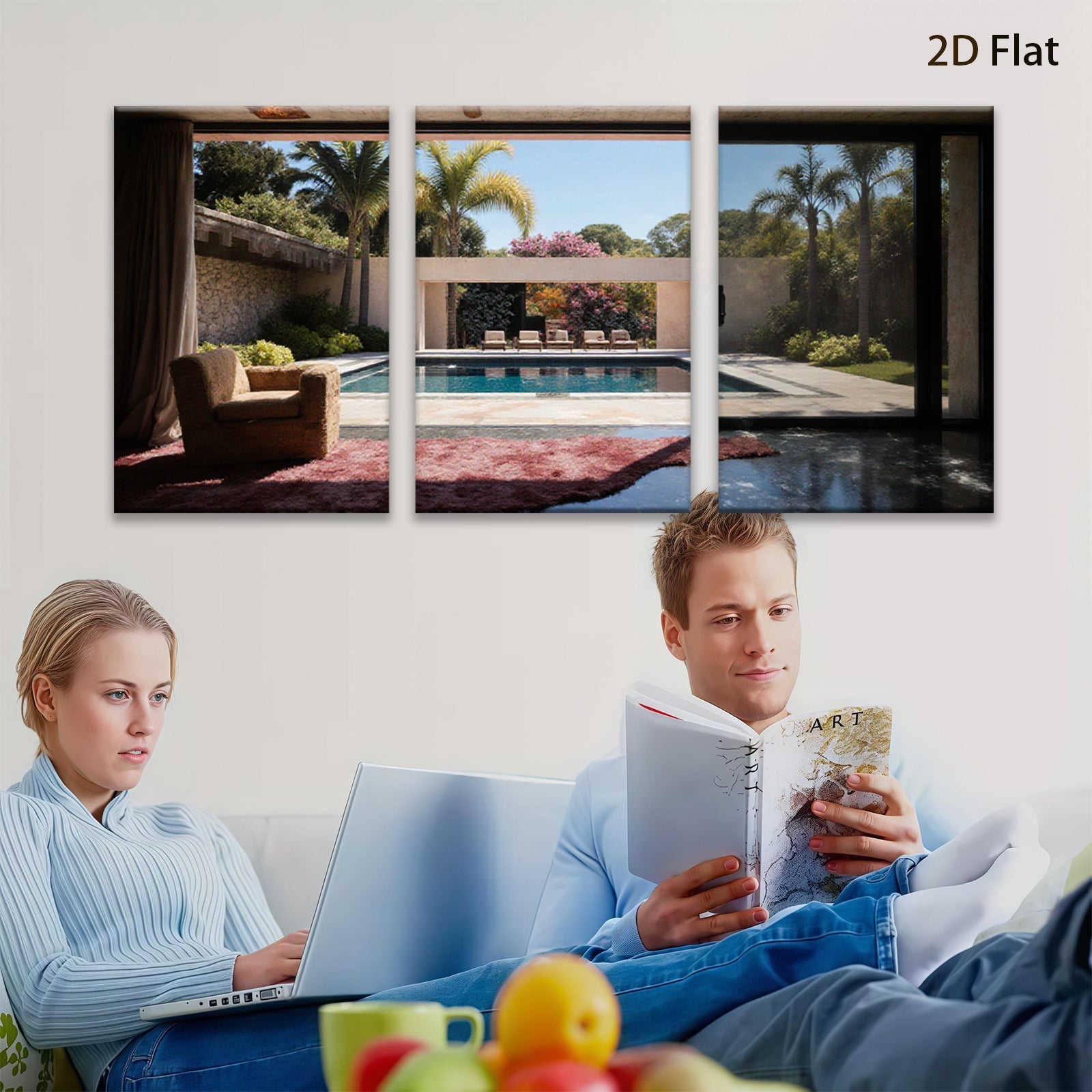 2D flat 1pc Palm Springs poolside view modern living room wall art for bedroom home decor farmhouse style gallery wrapped canvas prints