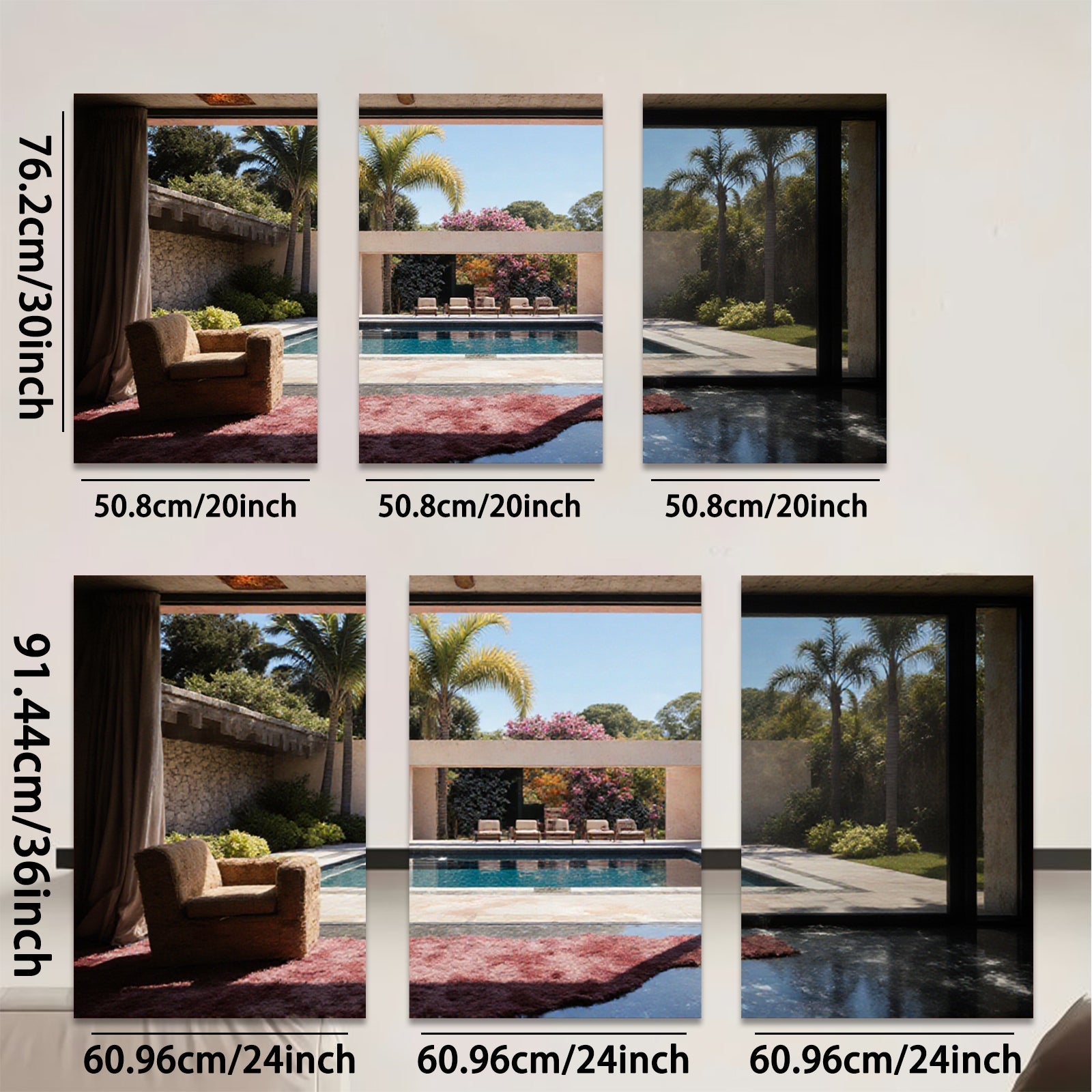 2D flat 1pc Palm Springs poolside view modern living room wall art for bedroom home decor farmhouse style gallery wrapped canvas prints
