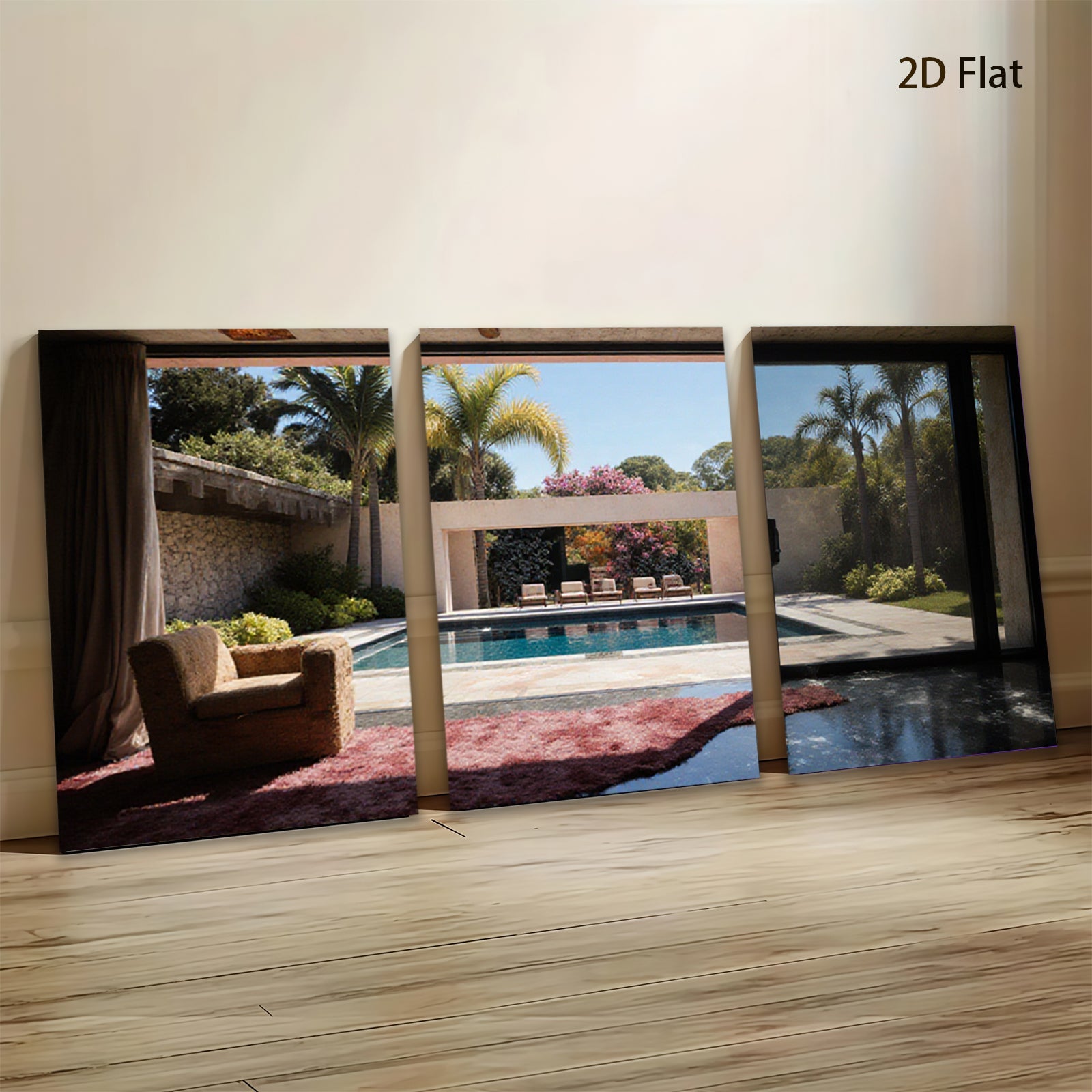 2D flat 1pc Palm Springs poolside view modern living room wall art for bedroom home decor farmhouse style gallery wrapped canvas prints