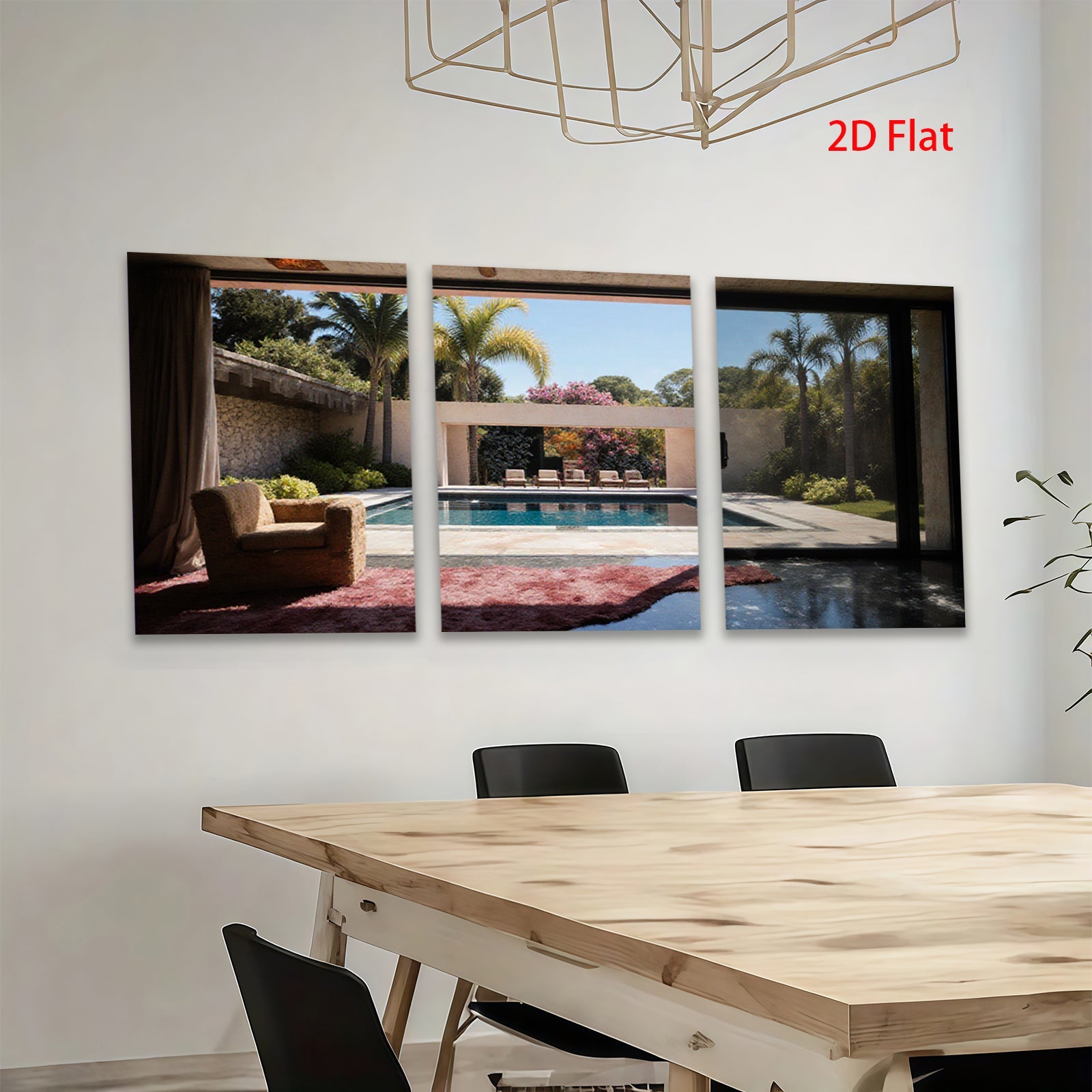 2D flat 1pc Palm Springs poolside view modern living room wall art for bedroom home decor farmhouse style gallery wrapped canvas prints